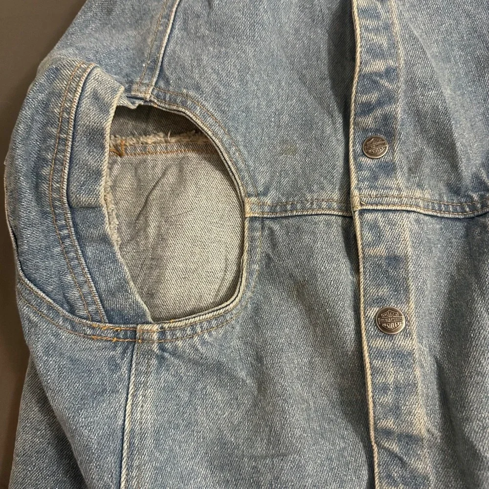 Vintage 2001 Harley Davidson Dog‎ Jacket Vest XL Embroidered Logo Snap Denim